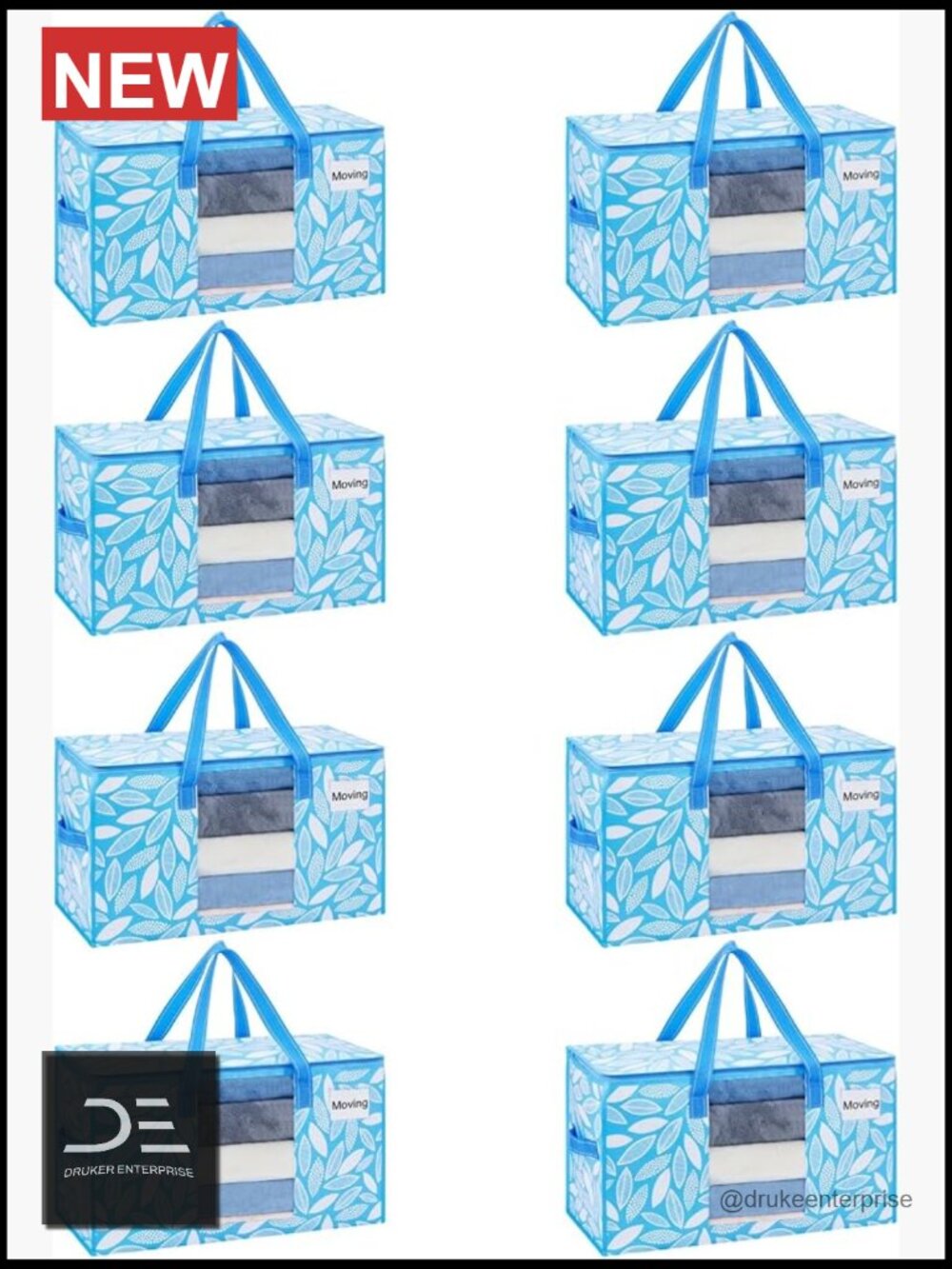 Heavy Duty Moving Bags with Clear Window, 8 Pack, 76L, Tear-Resistant PP Woven,